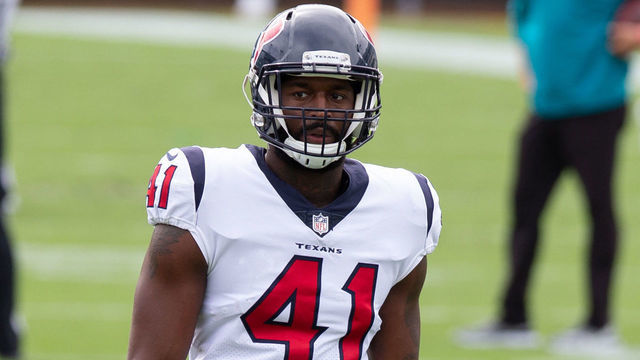 JACKSONVILLE, FL - NOVEMBER 08: Houston Texans Linebacker Zach Cunningham (41) during the game between the Houston Texans and the Jacksonville Jaguars on November 8, 2020 at TIAA Bank Field in Jacksonville, Fl.