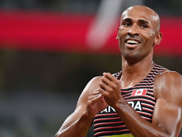 Damian Warner of Canada reacts after the Men's Decathlon 1500m at the Tokyo 2020 Olympic Games in Tokyo, Japan, Aug. 5, 2021.