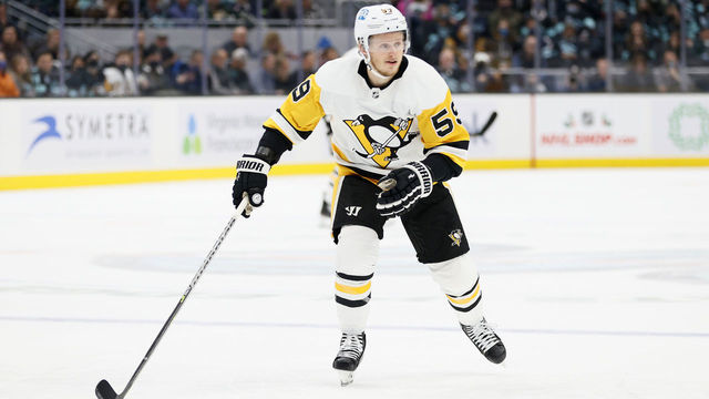 SEATTLE, WASHINGTON - DECEMBER 06: Jake Guentzel #59 of the Pittsburgh Penguins skates against the Seattle Kraken during the first period at Climate Pledge Arena on December 06, 2021 in Seattle, Washington.