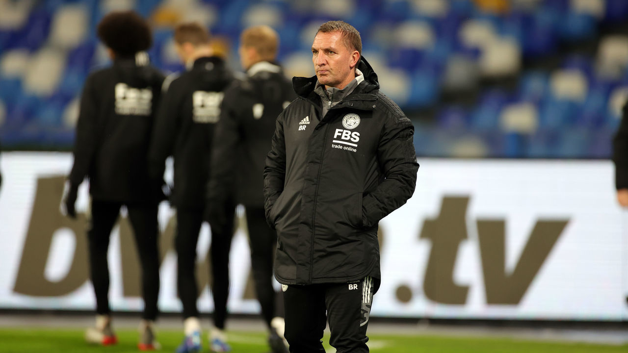 NAPLES, ITALY - DECEMBER 08: Leicester City Manager Brendan Rodgers during the Leicester City press conference and training session on December 8, 2021 in Naples, Italy.