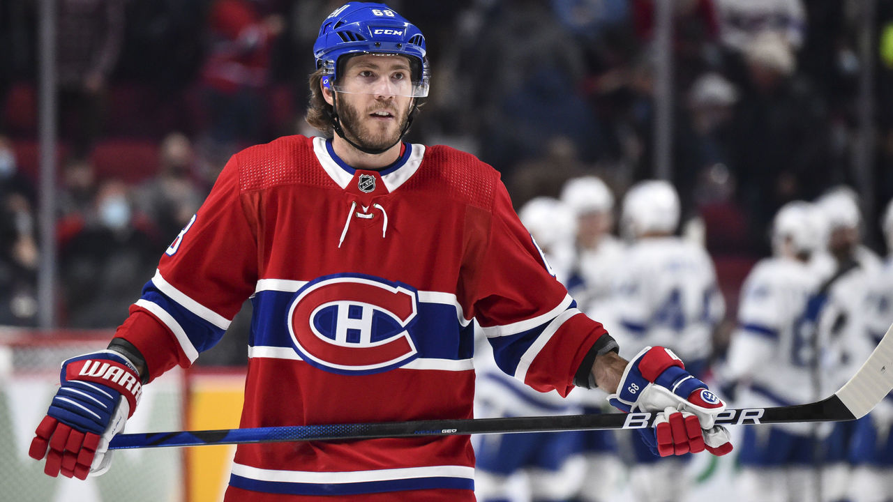 MONTREAL, QC - DECEMBER 07: Mike Hoffman #68 of the Montreal Canadiens skates after a loss to the Tampa Bay Lightning at Centre Bell on December 7, 2021 in Montreal, Canada. The Tampa Bay Lightning defeated the Montreal Canadiens 3-2.