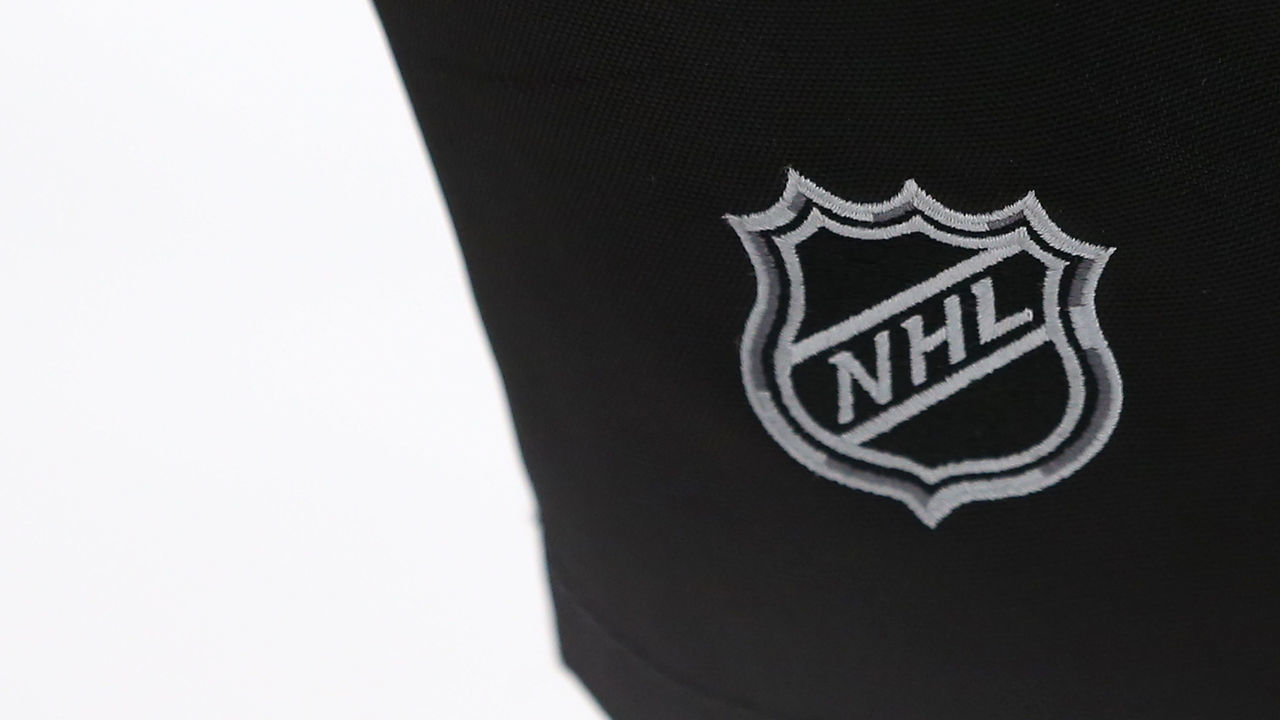 BOSTON, MA - NOVEMBER 09: General view of the NHL logo on game pants during a NHL game between Ottawa Senators and Boston Bruins on November 9, 2021, at TD Garden in Boston, MA.