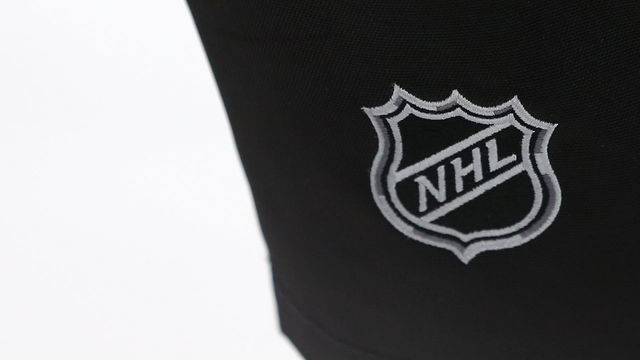 BOSTON, MA - NOVEMBER 09: General view of the NHL logo on game pants during a NHL game between Ottawa Senators and Boston Bruins on November 9, 2021, at TD Garden in Boston, MA.