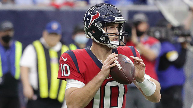 HOUSTON, TEXAS - DECEMBER 05: Davis Mills #10 of the Houston Texans passes against the Indianapolis Colts during the second half at NRG Stadium on December 05, 2021 in Houston, Texas.
