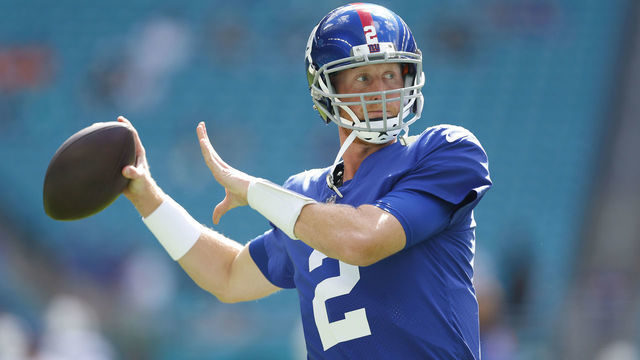 MIAMI GARDENS, FLORIDA - DECEMBER 05: Mike Glennon #2 of the New York Giants warms up prior to the game against the Miami Dolphins at Hard Rock Stadium on December 05, 2021 in Miami Gardens, Florida.