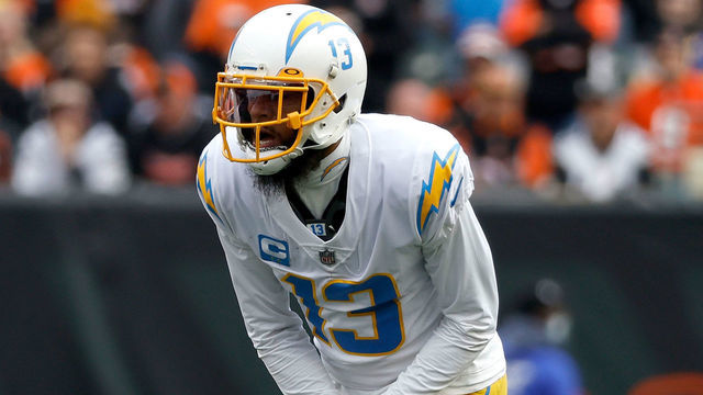 CINCINNATI, OH - DECEMBER 05: Keenan Allen #13 of the Los Angeles Chargers lines up for a play during the game against the Cincinnati Bengals at Paul Brown Stadium on December 5, 2021 in Cincinnati, Ohio.