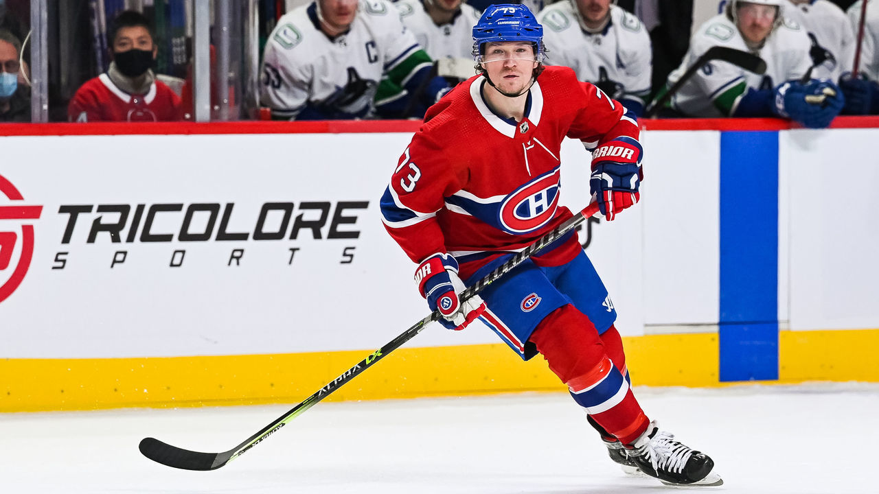 MONTREAL, QC - NOVEMBER 29: Montreal Canadiens right wing Tyler Toffoli (73) tracks the play during the Vancouver Canucks versus the Montreal Canadiens game on November 29, 2021, at Bell Centre in Montreal, QC