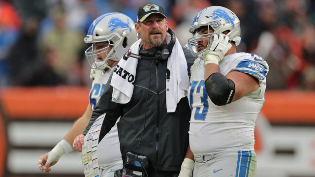 CLEVELAND, OHIO - NOVEMBER 21: Head coach Dan Campbell of the Detroit Lions while playing the Cleveland Browns at FirstEnergy Stadium on November 21, 2021 in Cleveland, Ohio.
