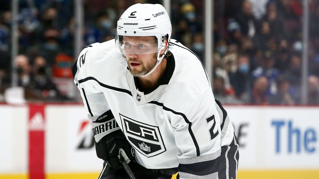 VANCOUVER, BC - DECEMBER 06: Los Angeles Kings Defenceman Alexander Edler (2) on ice against his former team the Vancouver Canucks during their NHL game at Rogers Arena on December 6, 2021 in Vancouver, British Columbia, Canada.