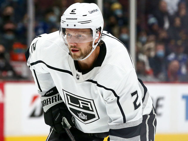 VANCOUVER, BC - DECEMBER 06: Los Angeles Kings Defenceman Alexander Edler (2) on ice against his former team the Vancouver Canucks during their NHL game at Rogers Arena on December 6, 2021 in Vancouver, British Columbia, Canada.