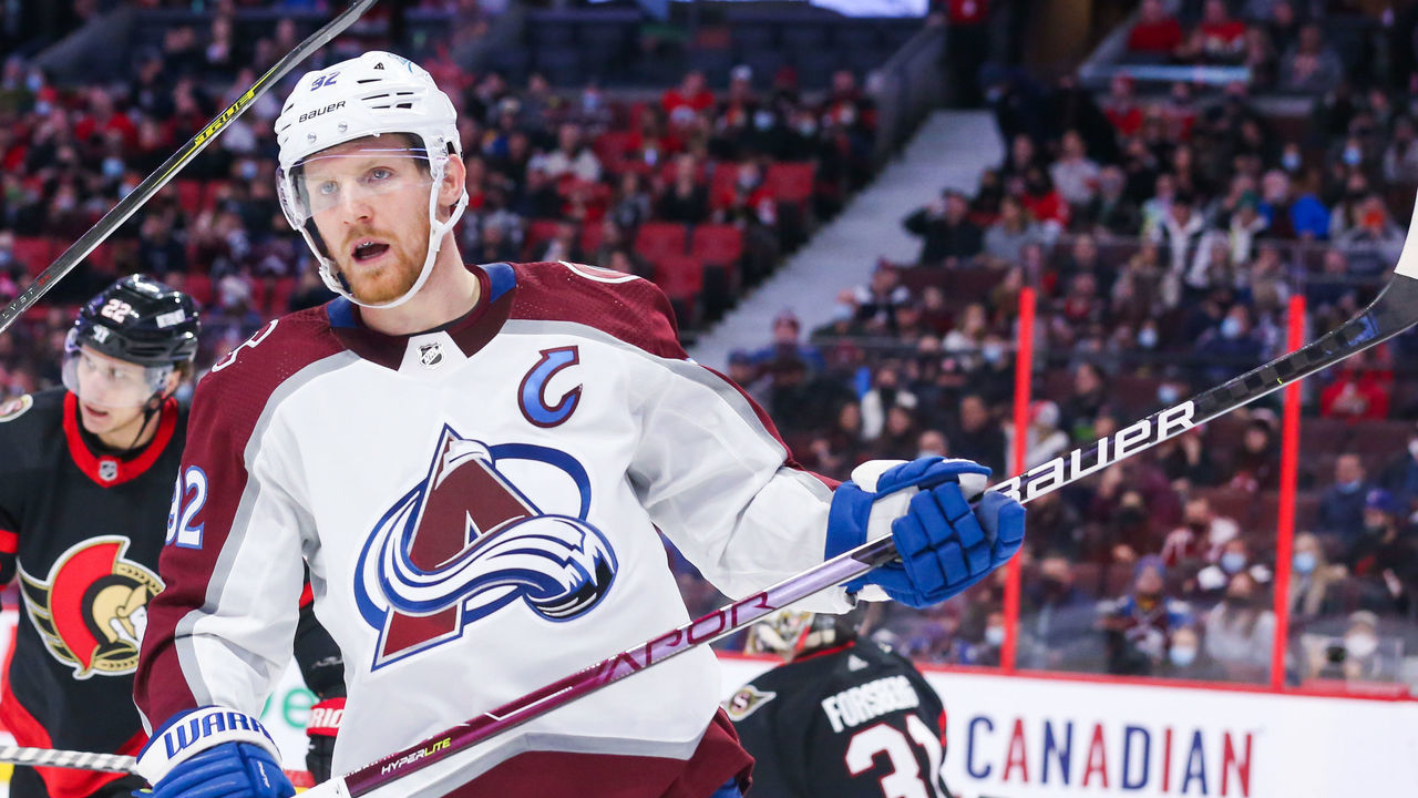 OTTAWA, ONTARIO - DECEMBER 04: Gabriel Landeskog #92 of the Colorado Avalanche skates against the Ottawa Senators at Canadian Tire Centre on December 04, 2021 in Ottawa, Ontario.