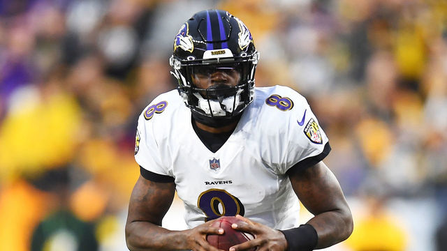 PITTSBURGH, PENNSYLVANIA - DECEMBER 05: Lamar Jackson #8 of the Baltimore Ravens looks to pass against the Pittsburgh Steelers during the first quarter at Heinz Field on December 05, 2021 in Pittsburgh, Pennsylvania.