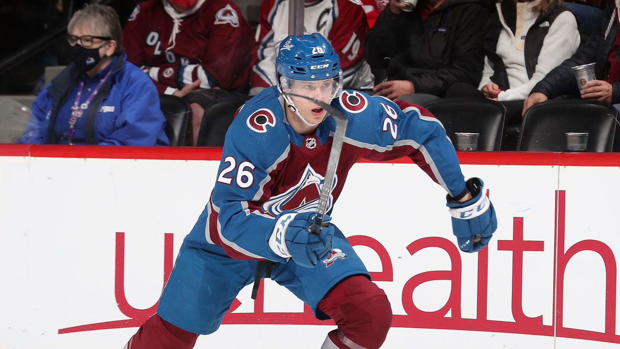 DENVER, COLORADO - DECEMBER 10: Jacob MacDonald #26 of the Colorado Avalanche skates against the Detroit Red Wings at Ball Arena on December 10, 2021 in Denver, Colorado.