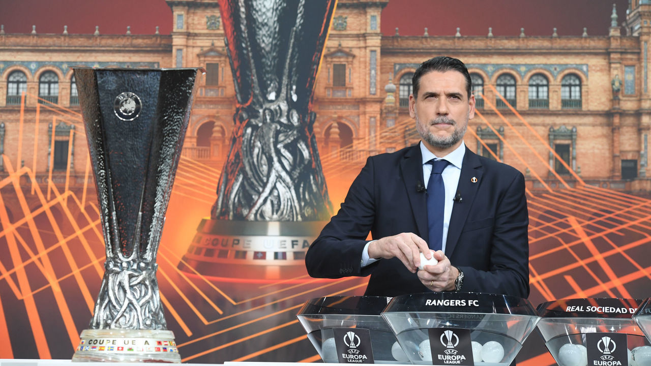 NYON, SWITZERLAND - DECEMBER 13: Special guest Andrés Palop during the UEFA Europa League 2021/22 Knockout Play offs Round Draw at the UEFA headquarters, The House of European Football, on December 13, 2021, in Nyon, Switzerland.