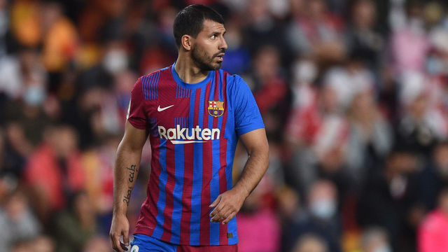 MADRID, SPAIN - OCTOBER 27: Sergio Aguero of FC Barcelona looks on during the La Liga Santander match between Rayo Vallecano and FC Barcelona at Campo de Futbol de Vallecas on October 27, 2021 in Madrid, Spain.