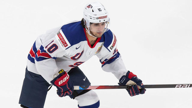 EDMONTON, AB - DECEMBER 25: Matthew Beniers #10 of the United States skates against Russia during the 2021 IIHF World Junior Championship at Rogers Place on December 25, 2020 in Edmonton, Canada.