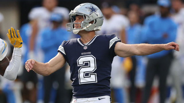 INGLEWOOD, CALIFORNIA - SEPTEMBER 19: Greg Zuerlein #2 of the Dallas Cowboys at SoFi Stadium on September 19, 2021 in Inglewood, California.