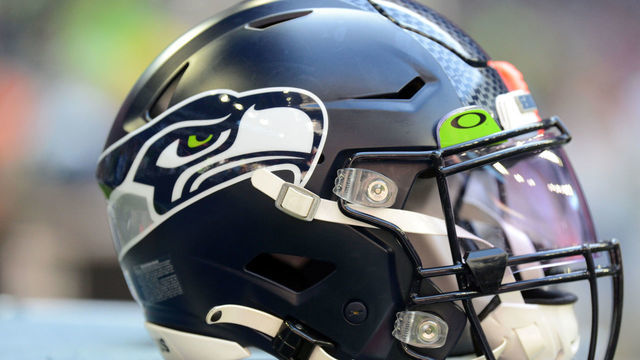 HOUSTON, TX - DECEMBER 12: A Seattle Seahawks helmet sits on the bench during game featuring the Houston Texans and the Seattle Seahawks on December 12, 2021 at NRG Stadium in Houston, TX.