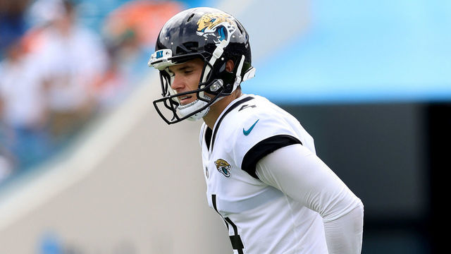 JACKSONVILLE, FLORIDA - SEPTEMBER 19: Josh Lambo #4 of the Jacksonville Jaguars attempts a field goal during the game against the Denver Broncos at TIAA Bank Field on September 19, 2021 in Jacksonville, Florida.
