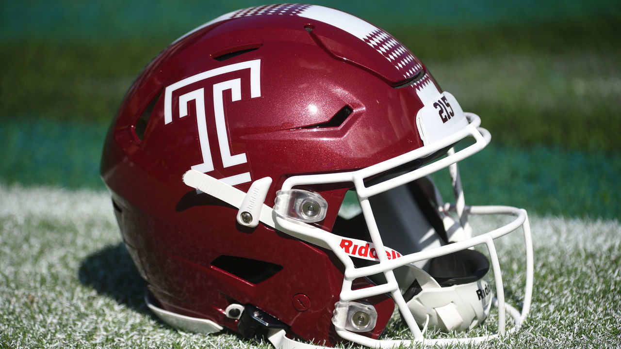 PHILADELPHIA, PA - SEPTEMBER 18: A Temple Owls helmet before the game against the Boston College Eagles at Lincoln Financial Field on September 18, 2021 in Philadelphia, Pennsylvania.