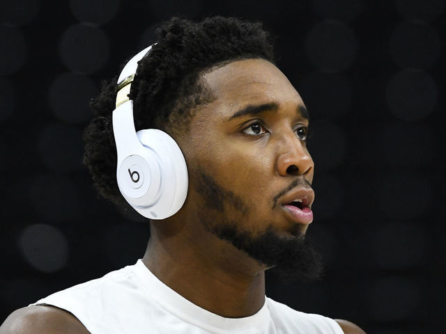 SALT LAKE CITY, UTAH - DECEMBER 15: Donovan Mitchell #45 of the Utah Jazz warms up before a game against the LA Clippers at Vivint Smart Home Arena on December 15, 2021 in Salt Lake City, Utah.