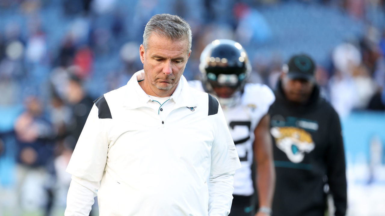 NASHVILLE, TENNESSEE - DECEMBER 12: Head coach Urban Meyer of the Jacksonville Jaguars reacts after the game against the Tennessee Titans at Nissan Stadium on December 12, 2021 in Nashville, Tennessee.