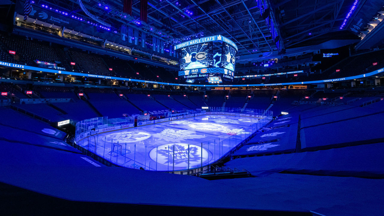 TORONTO, ON - MAY 08: General view of Scotiabank Arena before the NHL regular season game between the Montreal Canadiens and the Toronto Maple Leafs on May 8, 2021, at Scotiabank Arena in Toronto, ON, Canada.