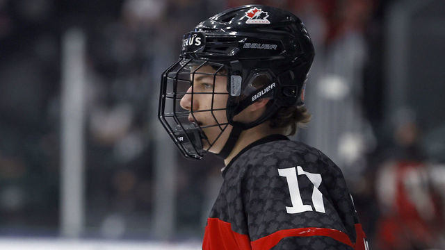 FRISCO, TEXAS - MAY 06: Connor Bedard #17 of Canada in action in the first period against Russia during the 2021 IIHF Ice Hockey U18 World Championship Gold Medal Game at Comerica Center on May 06, 2021 in Frisco, Texas.