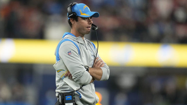 Inglewood, CA - December 16: Head coach Brandon Staley of the Los Angeles Chargers looks on against the Kansas City Chiefs in the first half of a NFL football game at SoFi Stadium in Inglewood in Inglewood on Thursday, December 16, 2021.