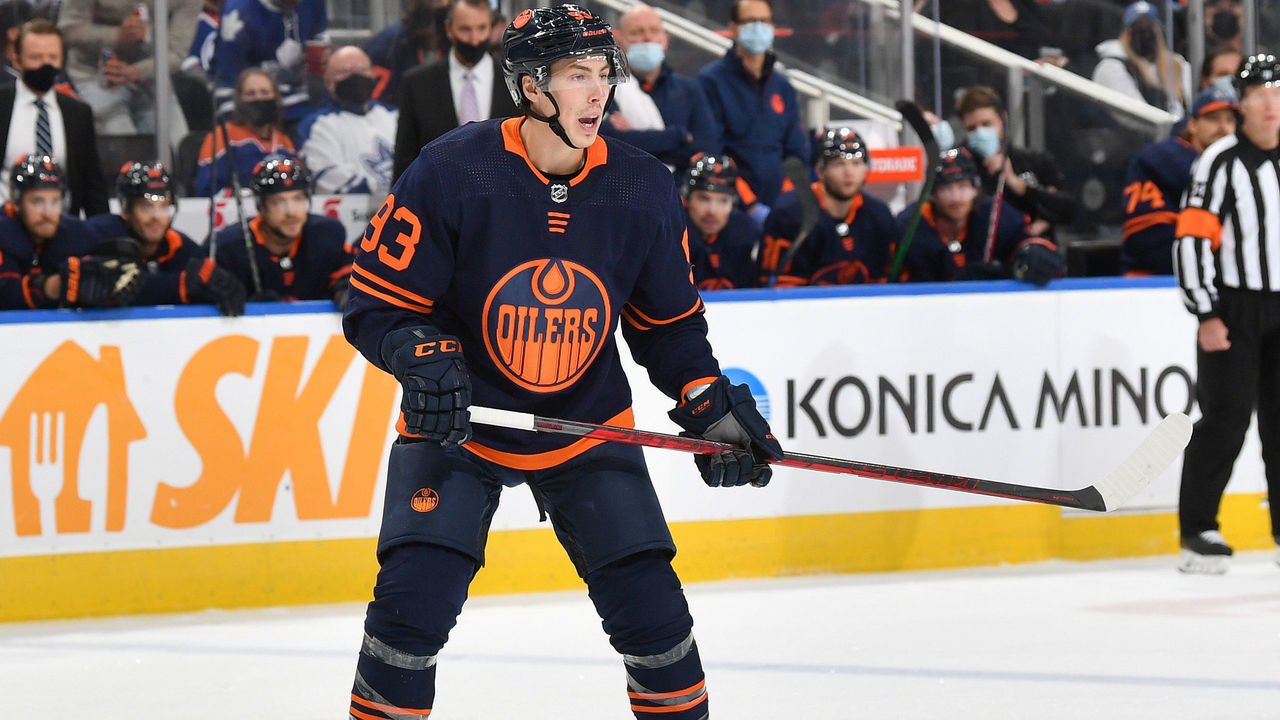 EDMONTON, AB - DECEMBER 14: Ryan Nugent-Hopkins #93 of the Edmonton Oilers skates during the game against the Toronto Maple Leafs on December 14, 2021 at Rogers Place in Edmonton, Alberta, Canada.