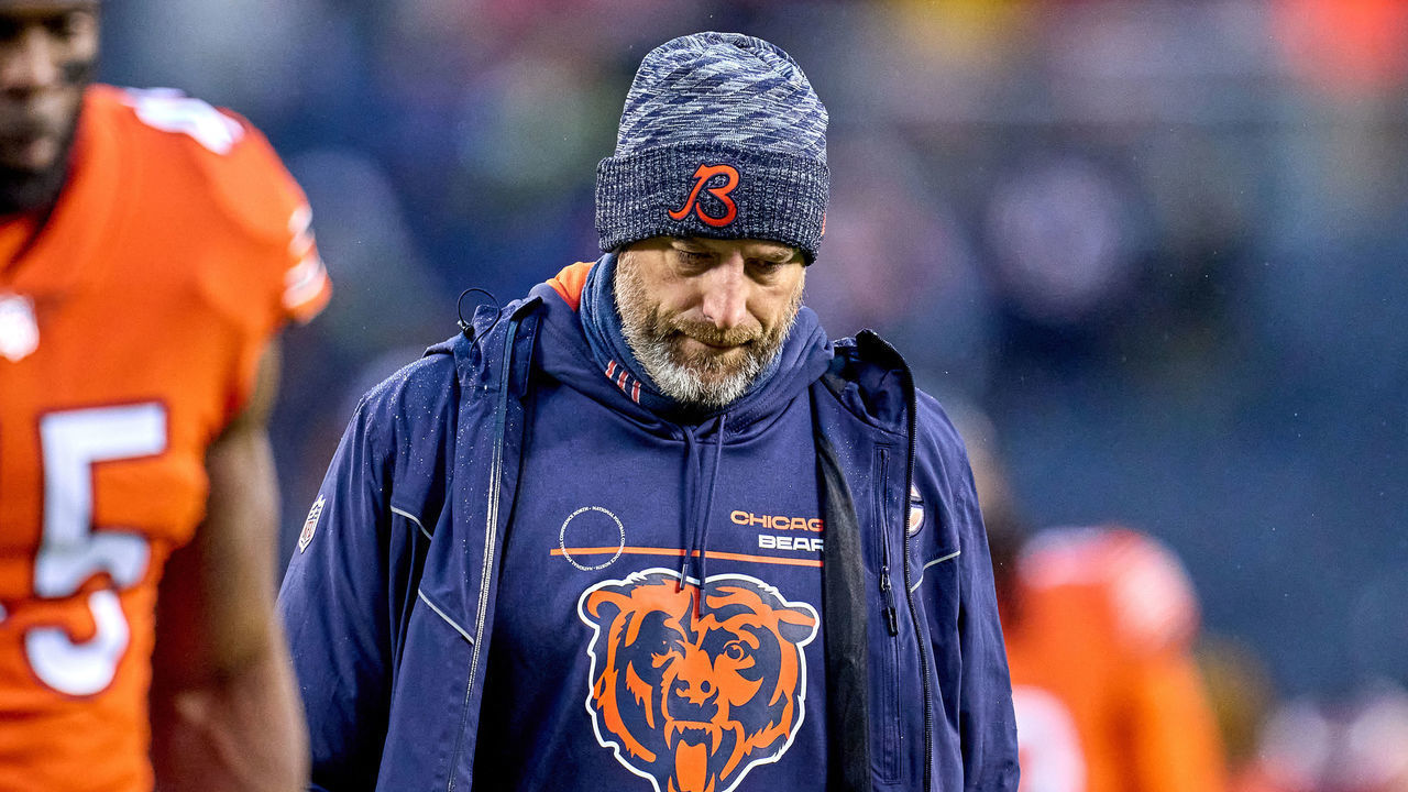 CHICAGO, IL - DECEMBER 05: Chicago Bears head coach Matt Nagy looks on after a game between the Arizona Cardinals and the Chicago Bears on December 5, 2021 at Soldier Stadium, in Chicago, IL.