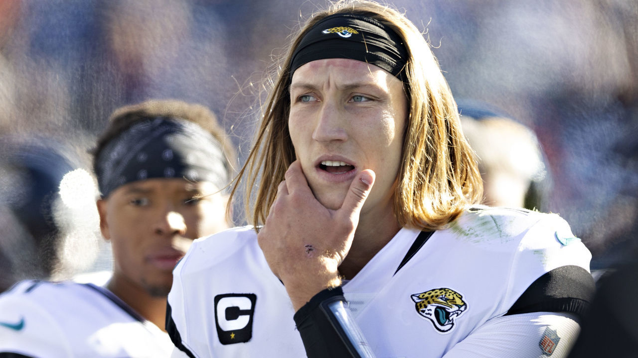 NASHVILLE, TENNESSEE - DECEMBER 12: Trevor Lawrence #16 of the Jacksonville Jaguars on the sidelines during a game against the Tennessee Titans at Nissan Stadium on December 12, 2021 in Nashville, Tennessee. The Titans defeated the Jaguars 20-0.