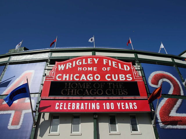 Photos: Wrigley Field marquee painted green -- Chicago Tribune