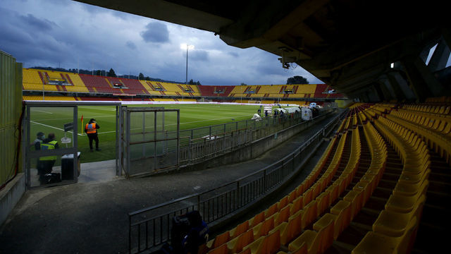 BENEVENTO, ITALY - APRIL 12: (BILD ZEITUNG OUT) . General view inside the stadium during the Serie A match between Benevento Calcio and US Sassuolo at Stadio Ciro Vigorito on April 12, 2021 in Benevento, Italy.