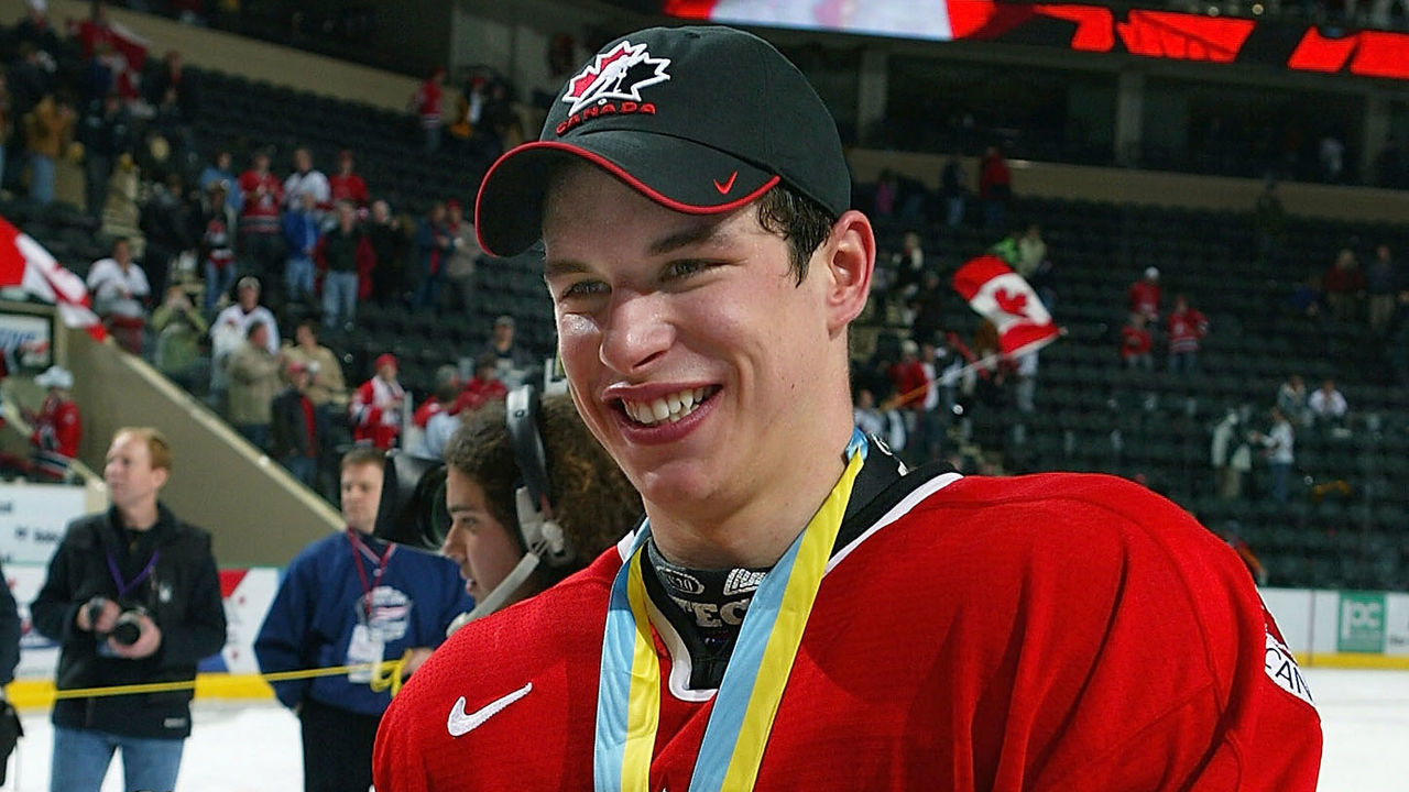 GRAND FORKS, ND - JANUARY 4: Sidney Crosby #9 of Team Canada celebrates the gold medal win after beating Team Russia during the gold medal game at the World Jr. Hockey tournament on January 4, 2005 at the Ralph Englestad Arena in Grand Forks, North Dakota. Canada defated Russia 6-1 to win the gold medal.