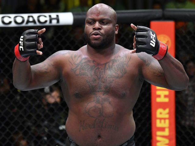 LAS VEGAS, NEVADA - DECEMBER 18: Derrick Lewis celebrates after his knockout victory over Chris Daukaus in their heavyweight fight during the UFC Fight Night event at UFC APEX on December 18, 2021 in Las Vegas, Nevada.
