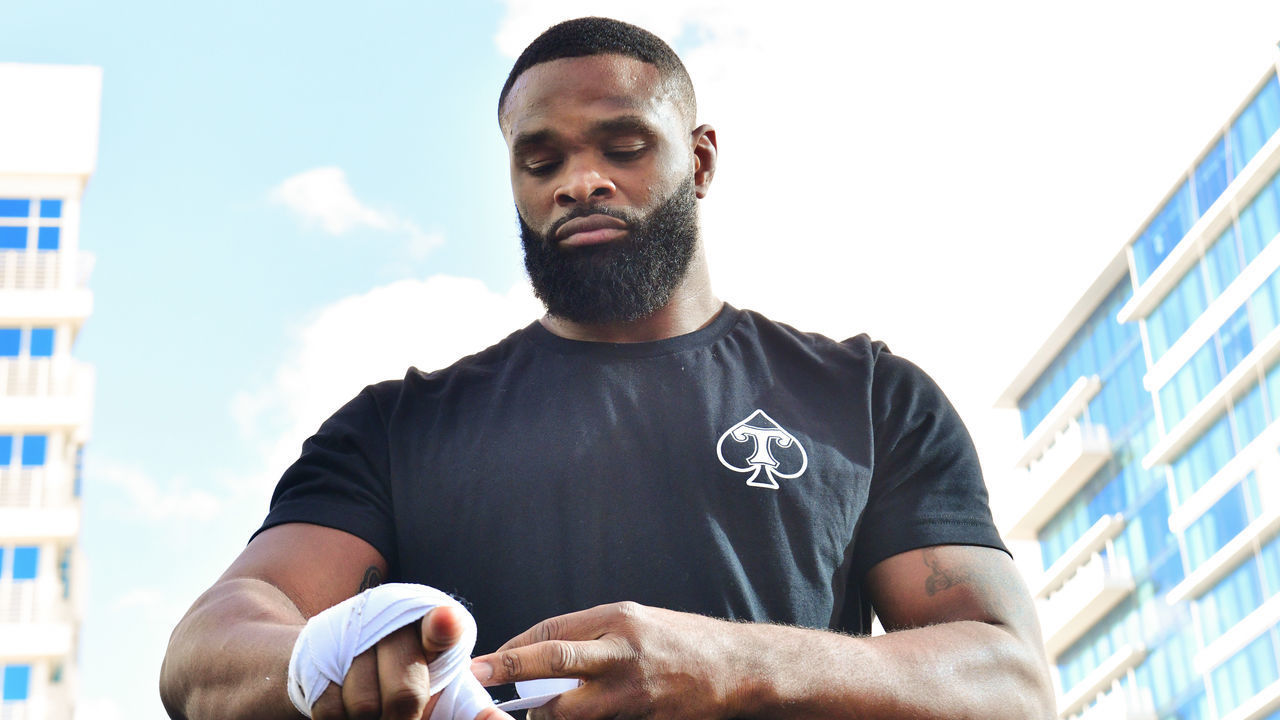 TAMPA, FLORIDA - DECEMBER 15: Tyron Woodley works out during a media workout at the Seminole Hard Rock Tampa pool prior to her December 18th fight against Jake Paul on December 15, 2021 in Tampa, Florida.