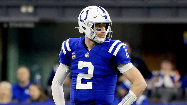INDIANAPOLIS, INDIANA - DECEMBER 18: Carson Wentz #2 of the Indianapolis Colts looks on during the fourth quarter against the New England Patriots at Lucas Oil Stadium on December 18, 2021 in Indianapolis, Indiana.
