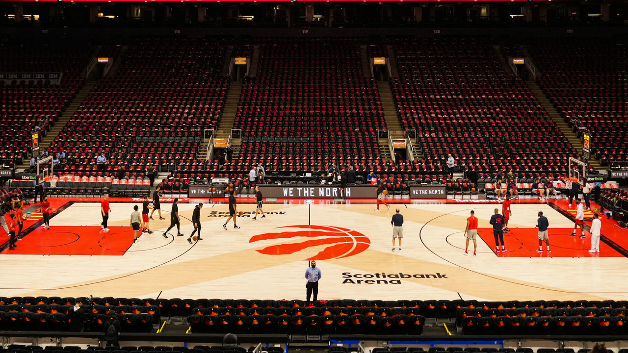 TORONTO, ON - OCTOBER 20: A general view of Scotiabank Arena prior to the Toronto Raptors home opener against the Washington Wizards on October 20, 2021 in Toronto, Canada. User expressly acknowledges and agrees that, by downloading and/or using this Photograph, user is consenting to the terms and conditions of the Getty Images License Agreement.
