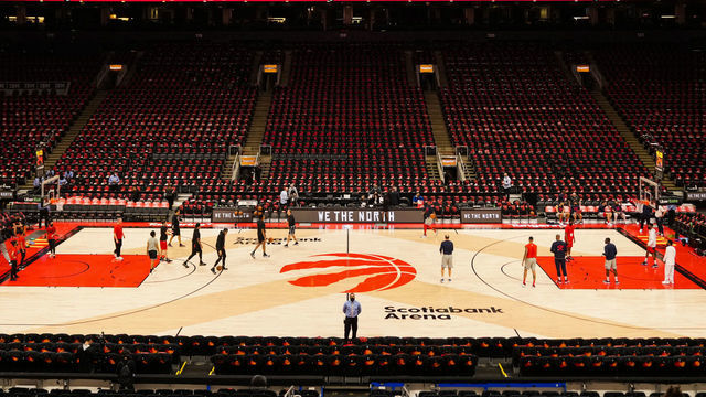 TORONTO, ON - OCTOBER 20: A general view of Scotiabank Arena prior to the Toronto Raptors home opener against the Washington Wizards on October 20, 2021 in Toronto, Canada. User expressly acknowledges and agrees that, by downloading and/or using this Photograph, user is consenting to the terms and conditions of the Getty Images License Agreement.