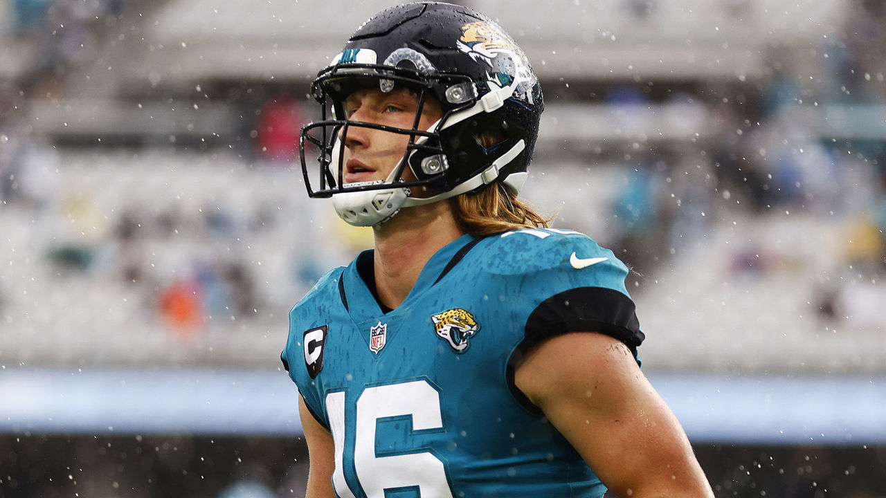 JACKSONVILLE, FLORIDA - DECEMBER 19: Trevor Lawrence #16 of the Jacksonville Jaguars on the field during the first half against the Houston Texans at TIAA Bank Field on December 19, 2021 in Jacksonville, Florida.