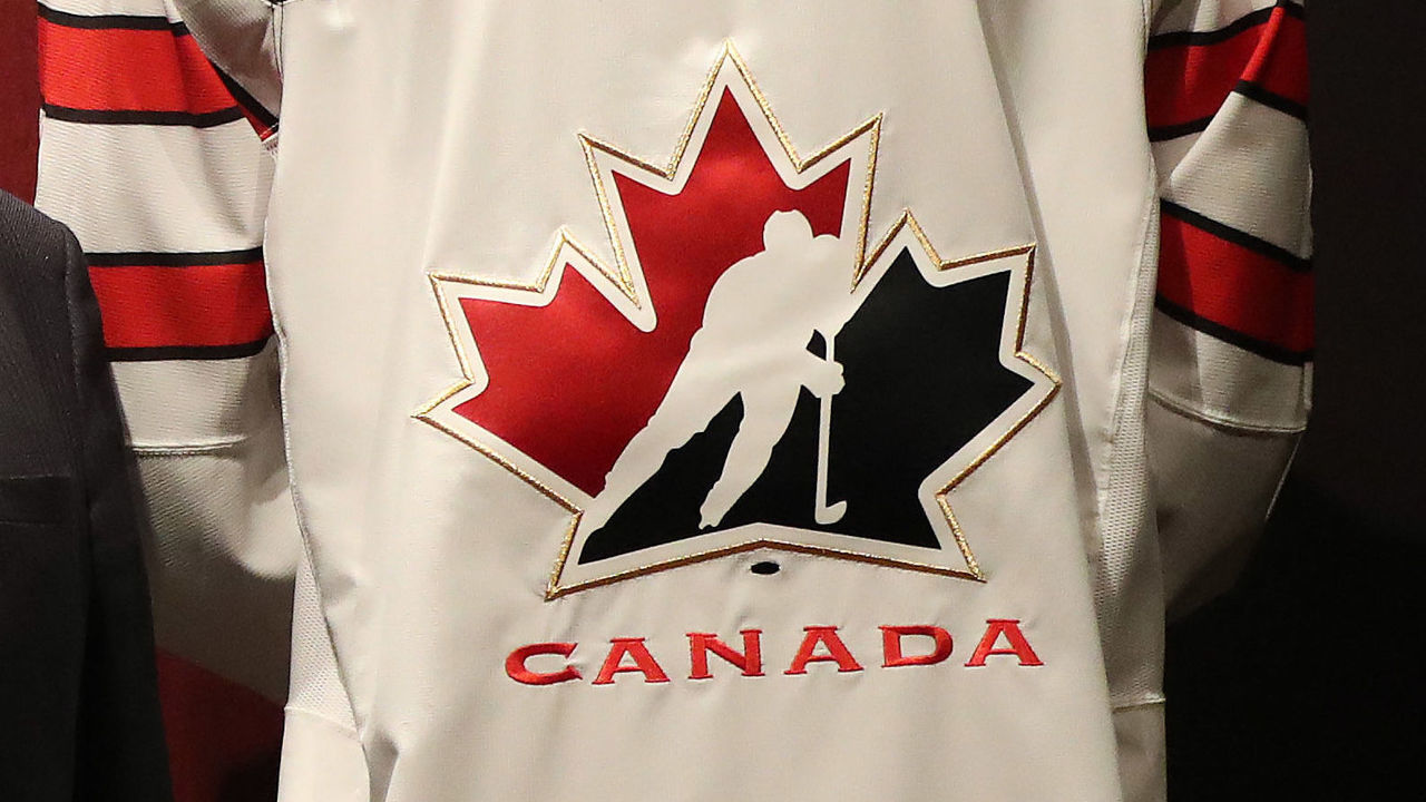 TORONTO, ON- AUGUST 2 - Head of Hockey Canada Thomas "Tom" Renney shows off the new Team Canada Jersey. Rows of Maple Leaf icons fill the jersey's shoulder caps. The jersey also sports the Canada 150 logo. The Jersey is made with ripstop fabric to resist ripping. Nike unveils a new hockey jersey design for the National Team programs leading into the World Cup of Hockey in Toronto. August 2, 2016. (Steve Russell/Toronto Star via Getty Images)