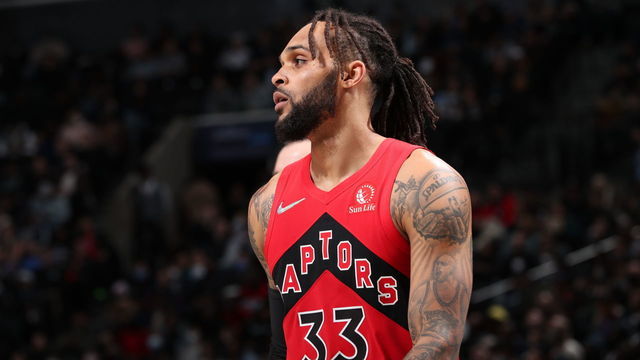 BROOKLYN, NY - DECEMBER 14: Gary Trent Jr. #33 of the Toronto Raptors looks on during the game against the Brooklyn Nets on December 14, 2021 at Barclays Center in Brooklyn, New York. Mandatory Copyright Notice: Copyright 2021 NBAE