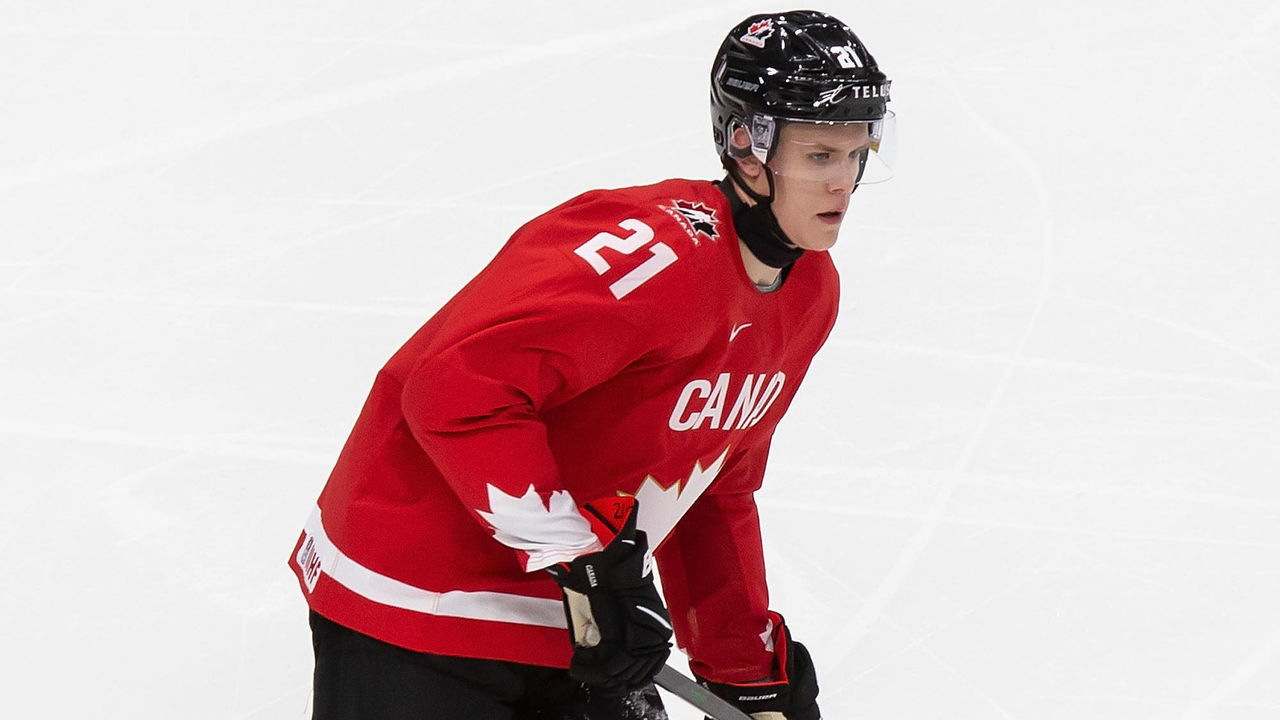 EDMONTON, AB - DECEMBER 26: Kaiden Guhle #21 of Canada skates against Germany during the 2021 IIHF World Junior Championship at Rogers Place on December 26, 2020 in Edmonton, Canada. "n