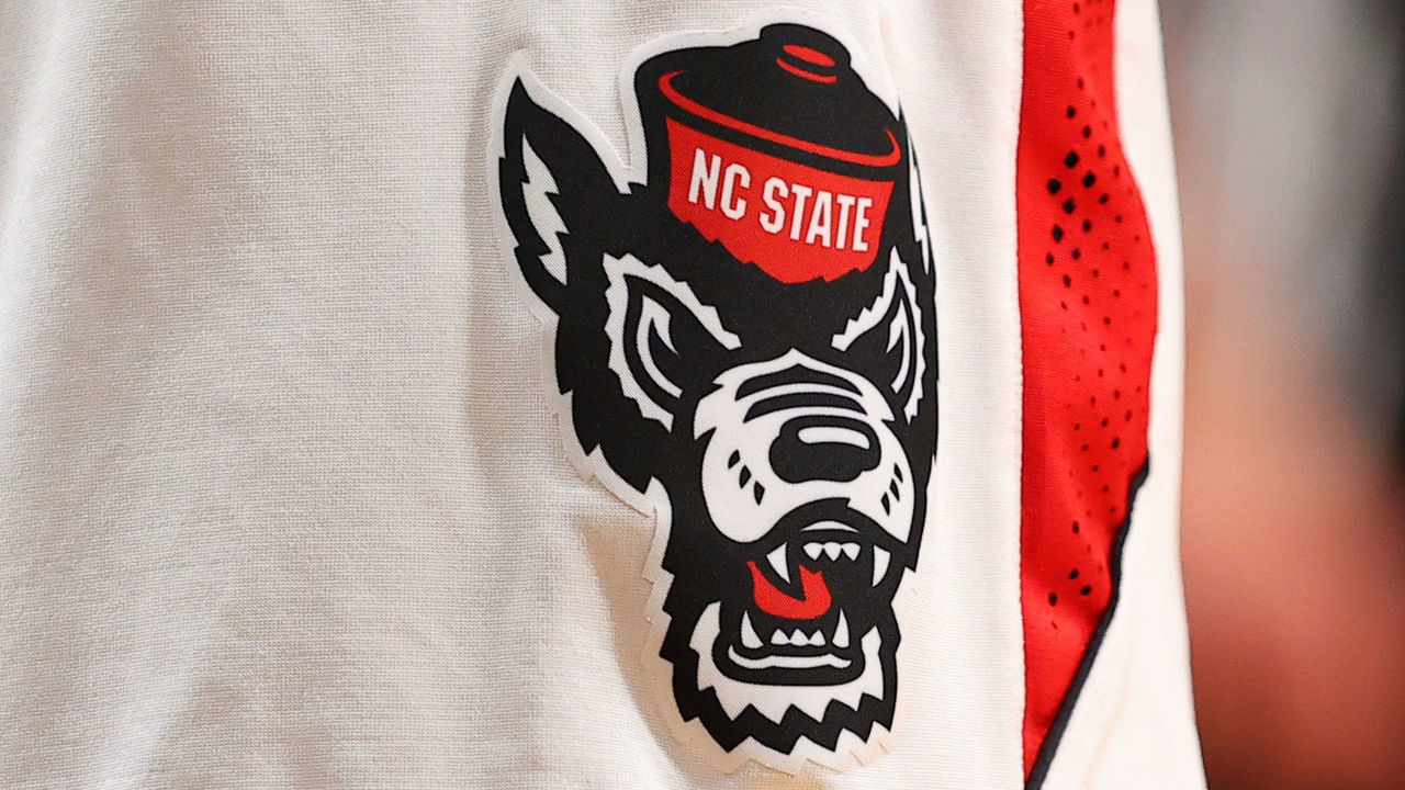 BROOKLYN, NY - DECEMBER 12: North Carolina State Wolfpack shorts logo during the college basketball game between the Purdue Boilermakers and the North Carolina State Wolfpack during the Hall of Fame Invitational at Barclays Center in Brooklyn, NY.
