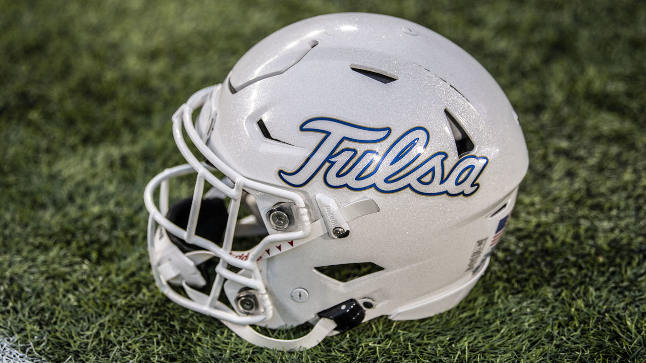 CINCINNATI, OH - DECEMBER 19: A detailed view of a Tulsa Golden Hurricane helmet ahead of the American Athletic Conference football championship at Nippert Stadium on December 19, 2020 in Cincinnati, Ohio.
