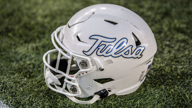 CINCINNATI, OH - DECEMBER 19: A detailed view of a Tulsa Golden Hurricane helmet ahead of the American Athletic Conference football championship at Nippert Stadium on December 19, 2020 in Cincinnati, Ohio.