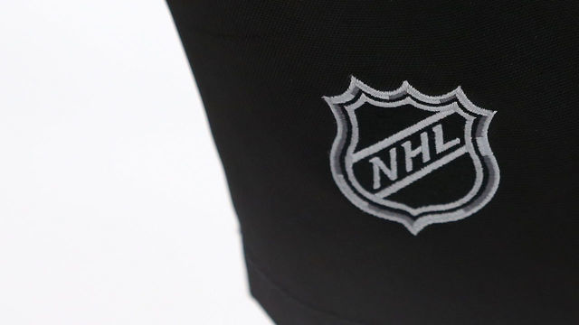 BOSTON, MA - NOVEMBER 09: General view of the NHL logo on game pants during a NHL game between Ottawa Senators and Boston Bruins on November 9, 2021, at TD Garden in Boston, MA.