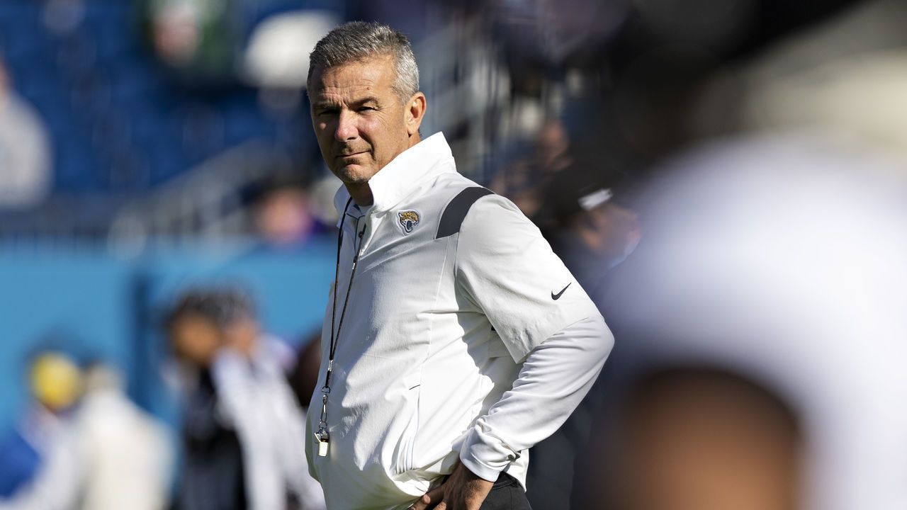 NASHVILLE, TENNESSEE - DECEMBER 12: Head Coach Urban Meyer of the Jacksonville Jaguars watches his team warm up before a game against the Tennessee Titans at Nissan Stadium on December 12, 2021 in Nashville, Tennessee. The Titans defeated the Jaguars 20-0.
