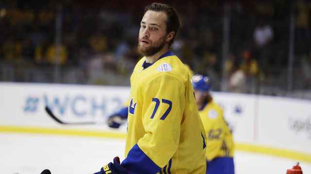 GOTHENBURG, SWEDEN - SEPTEMBER 10: Victor Hedman of Sweden during the Pre World Cup of Hockey match between Sweden and Finland at Scandinavium on September 10, 2016 in Gothenburg, Sweden.